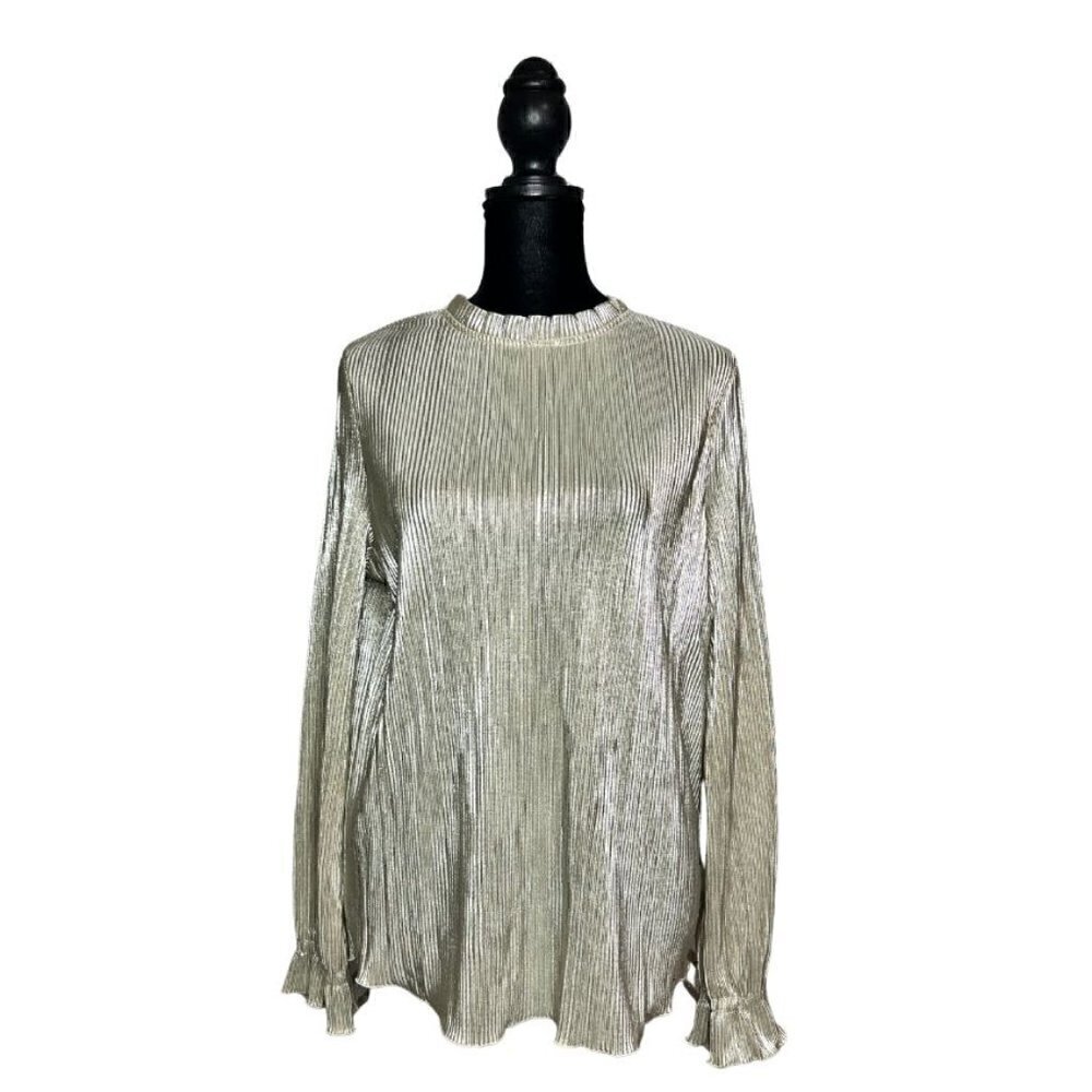 Adrianna Papell Gold Shimmer Long Sleeve Top (Womens M)